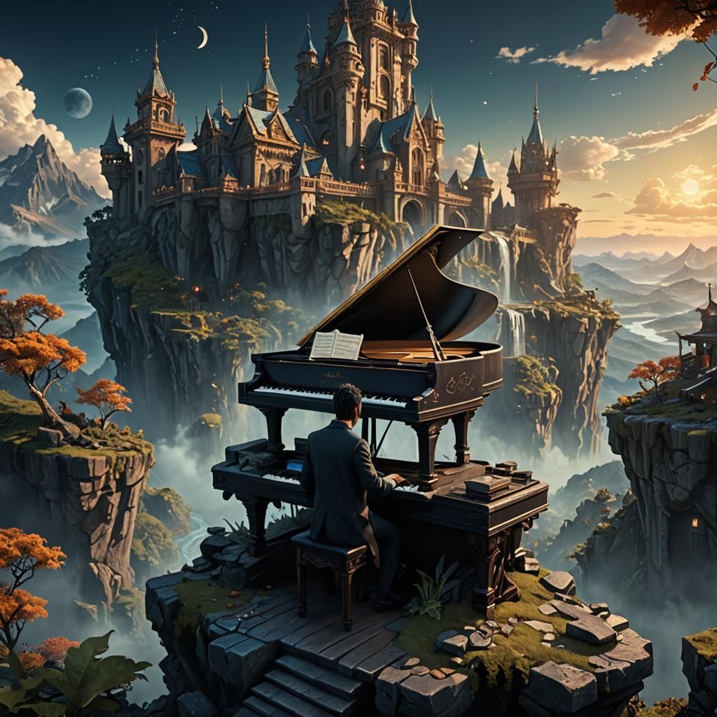 Piano at Midnight in the Himalayas: Detailed Matte Painting