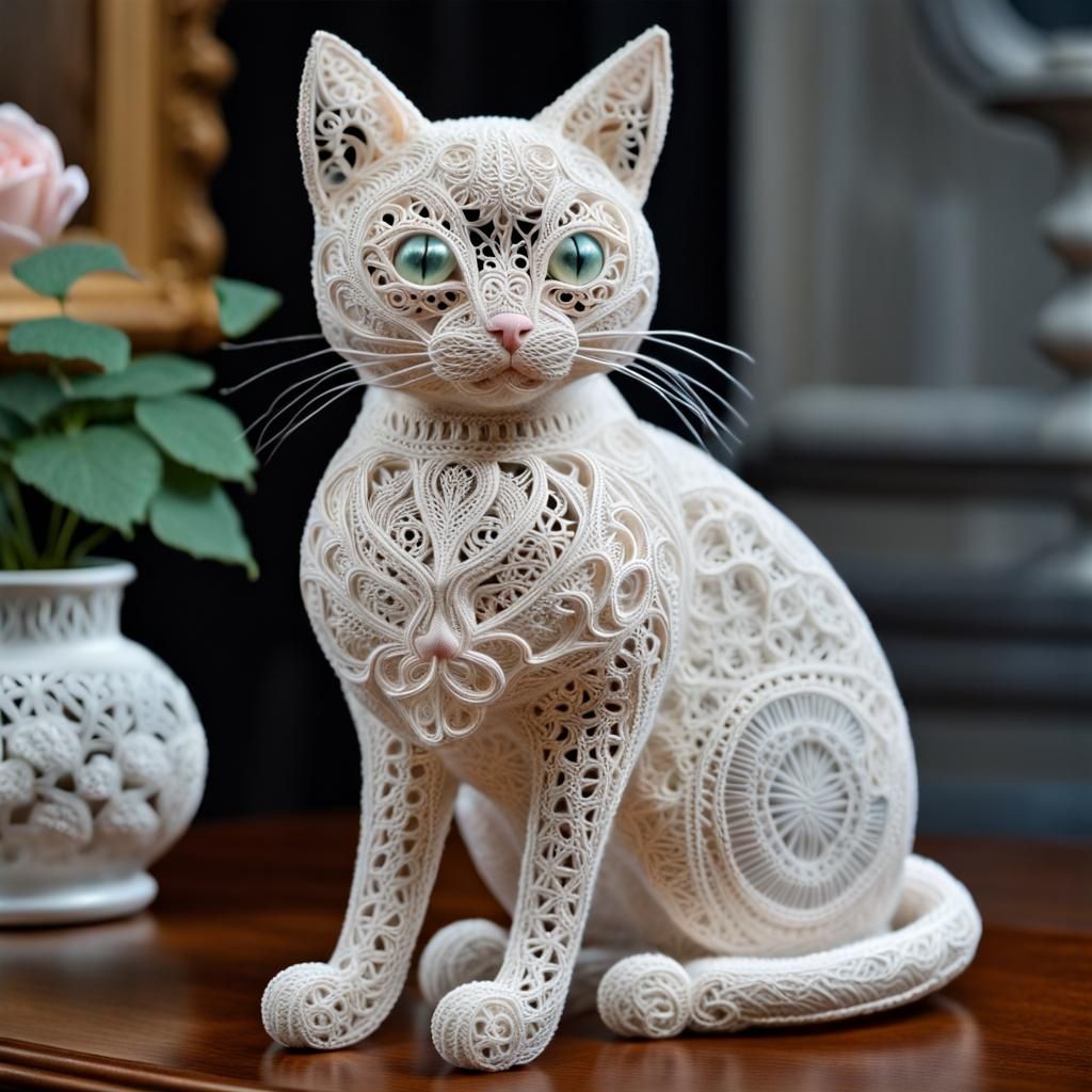 Lace Cat Sculpture in High Resolution