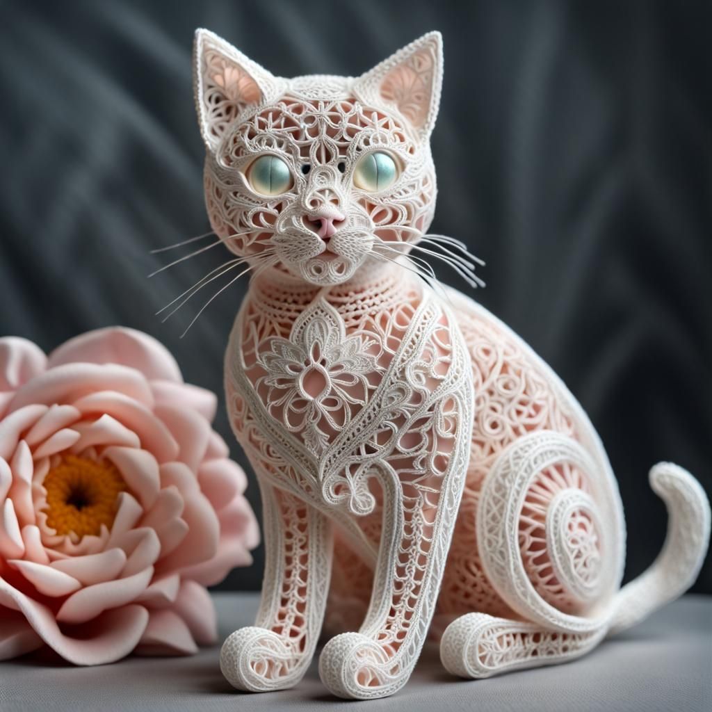 Lace Cat Sculpture in High Resolution