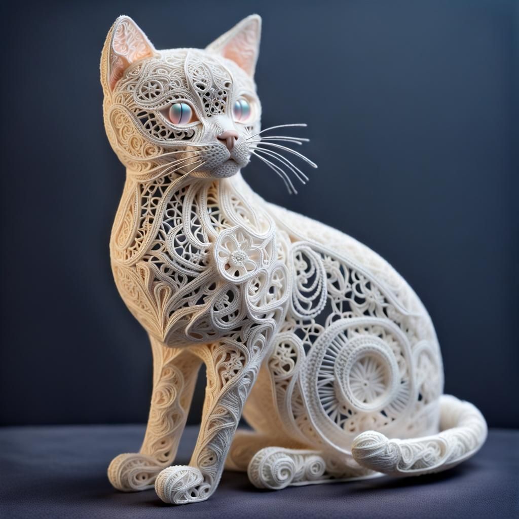 Lace Cat Sculpture in High Resolution