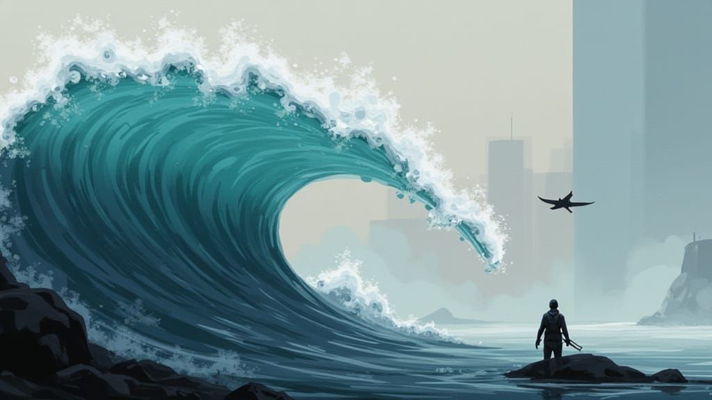 Dare Bird Diving Wave in Sepia Inkpunk Style