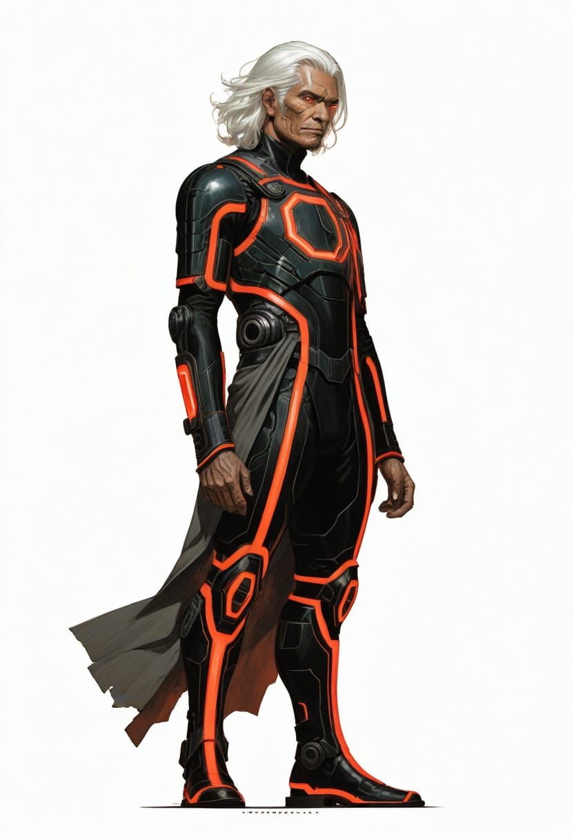 Futuristic Mayan Warrior in Neon Sci-Fi Armor