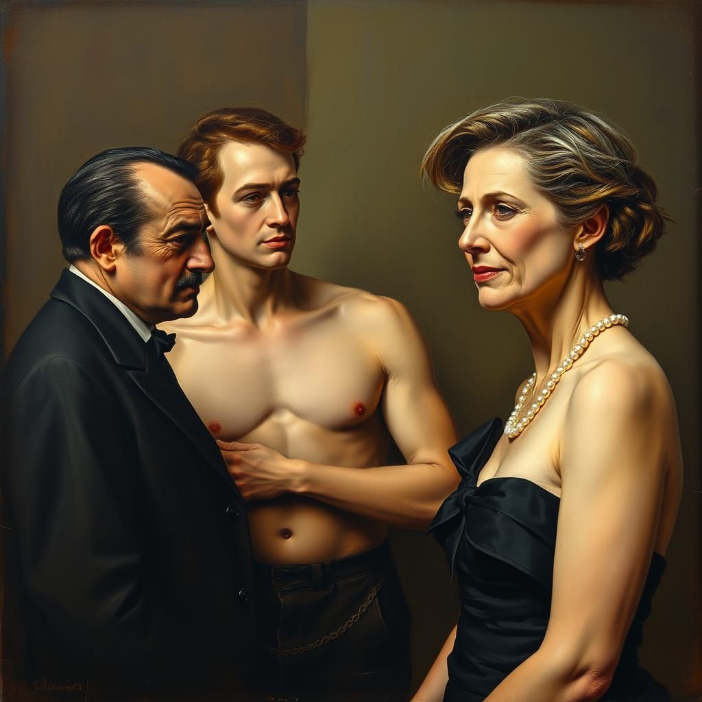 Somber Family Portrait in 19th Century Realist Style