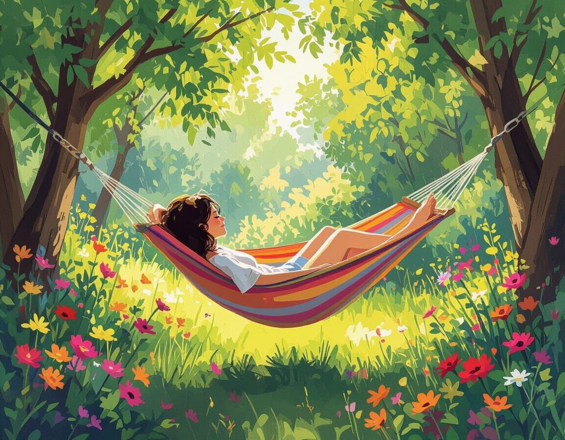 Person in Hammock, Impressionist Style