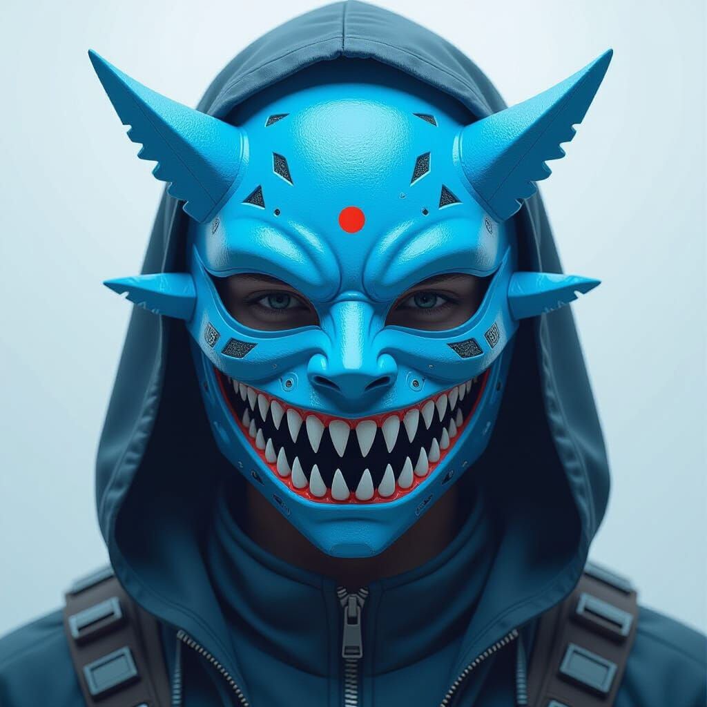 Futuristic Tribal Mask with Shark Teeth