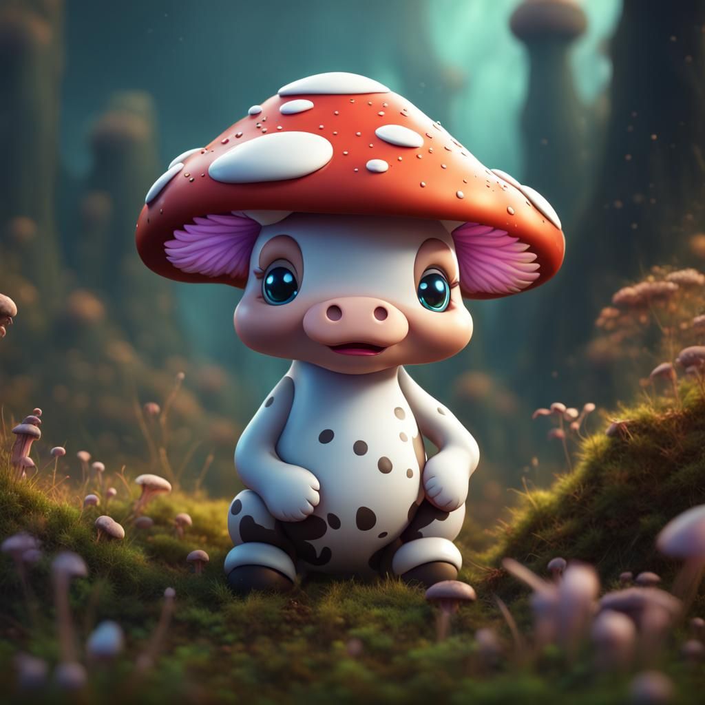 cute mushroom baby cow