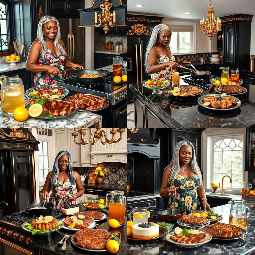 African American Granny Cooking in Lavish Kitchen