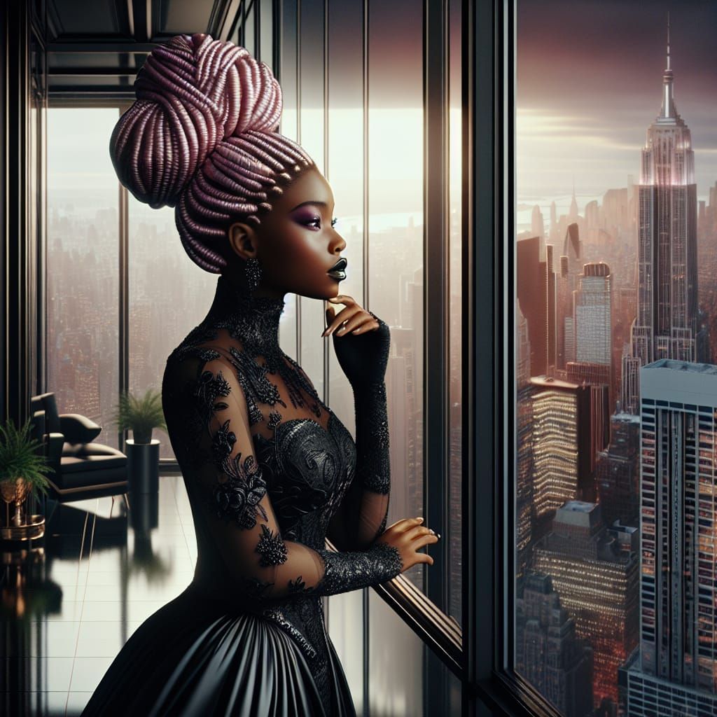 Black Goddess in NYC Penthouse, 3D Render