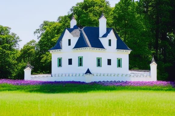 White Castle in Emerald Meadow: A Sunny Day Dream