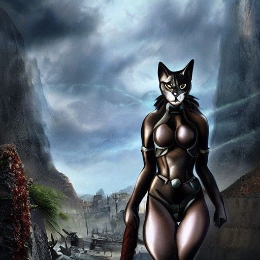 Stunning War Cat Woman: Detailed Matte Painting