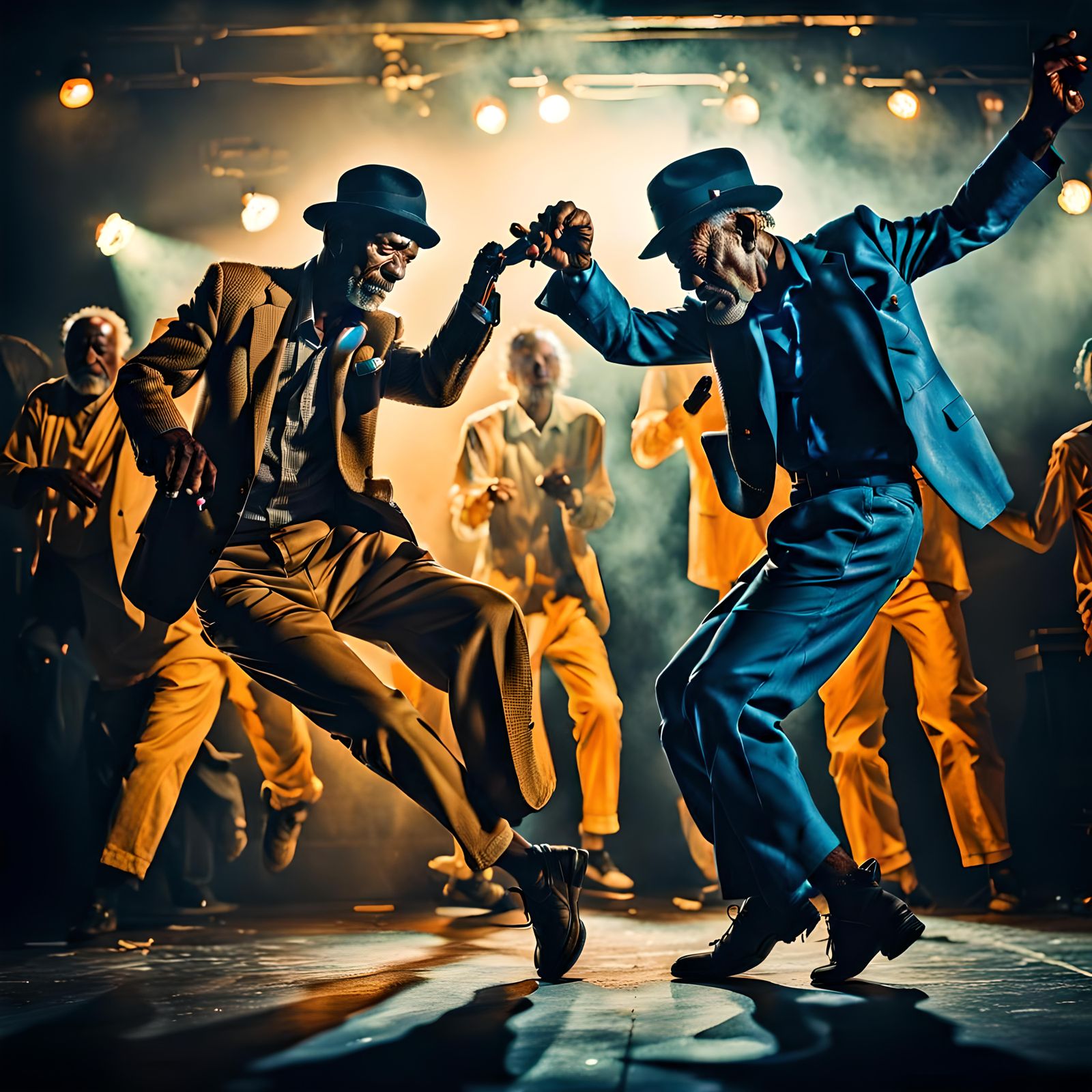 Hyper-Realistic Portrait Dancing the Blues in Split Compleme...