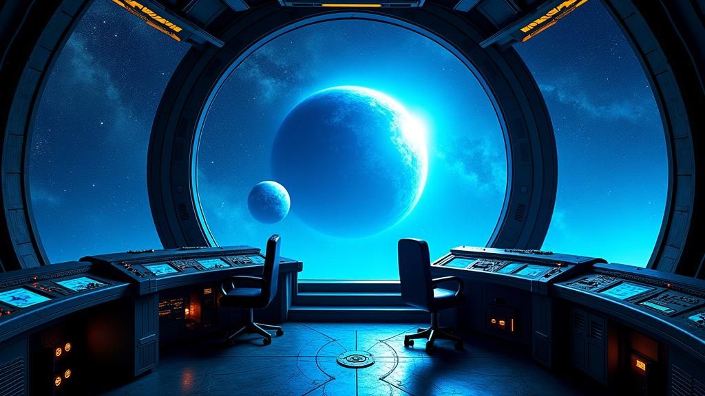 Eerie Spaceship Bridge Overlooks a Psychedelic Starfield