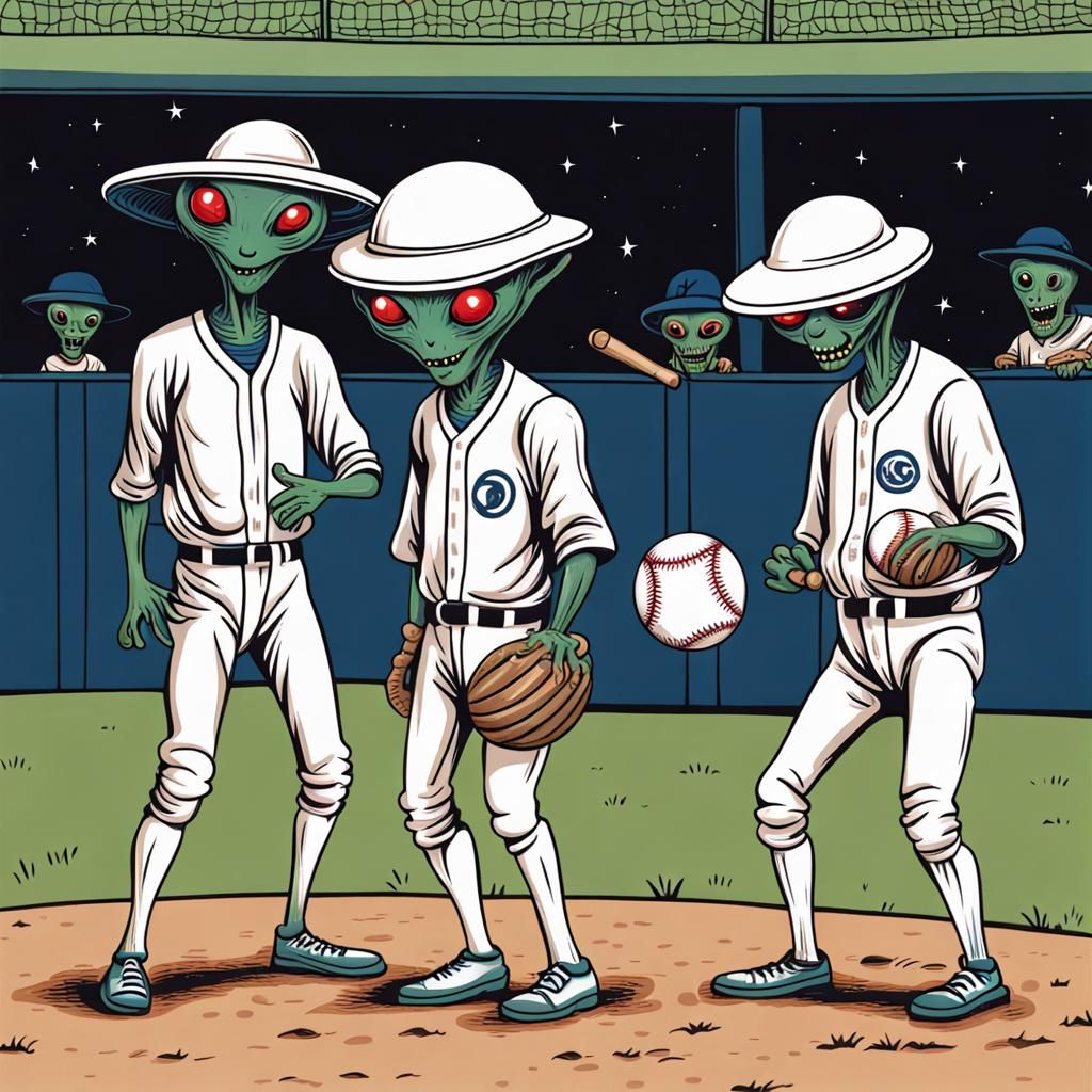 Bizarre Aliens Playing Baseball in Extraterrestrial Game