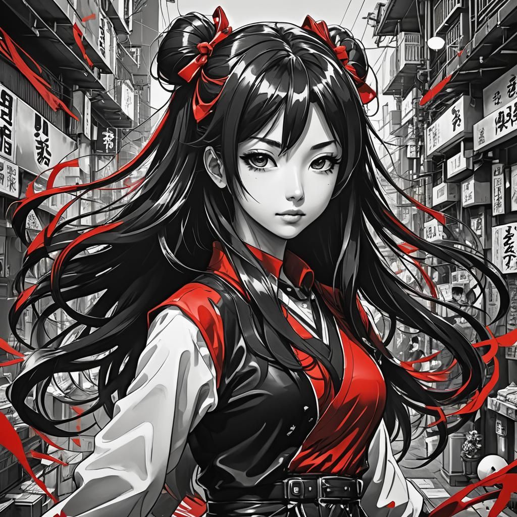 Anime Portrait of Japanese Woman with Red Hair