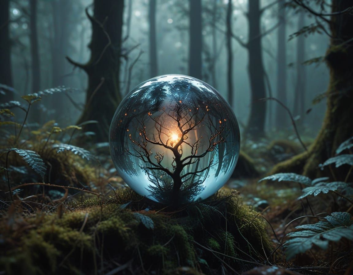 Ethereal Orb in Misty Forest