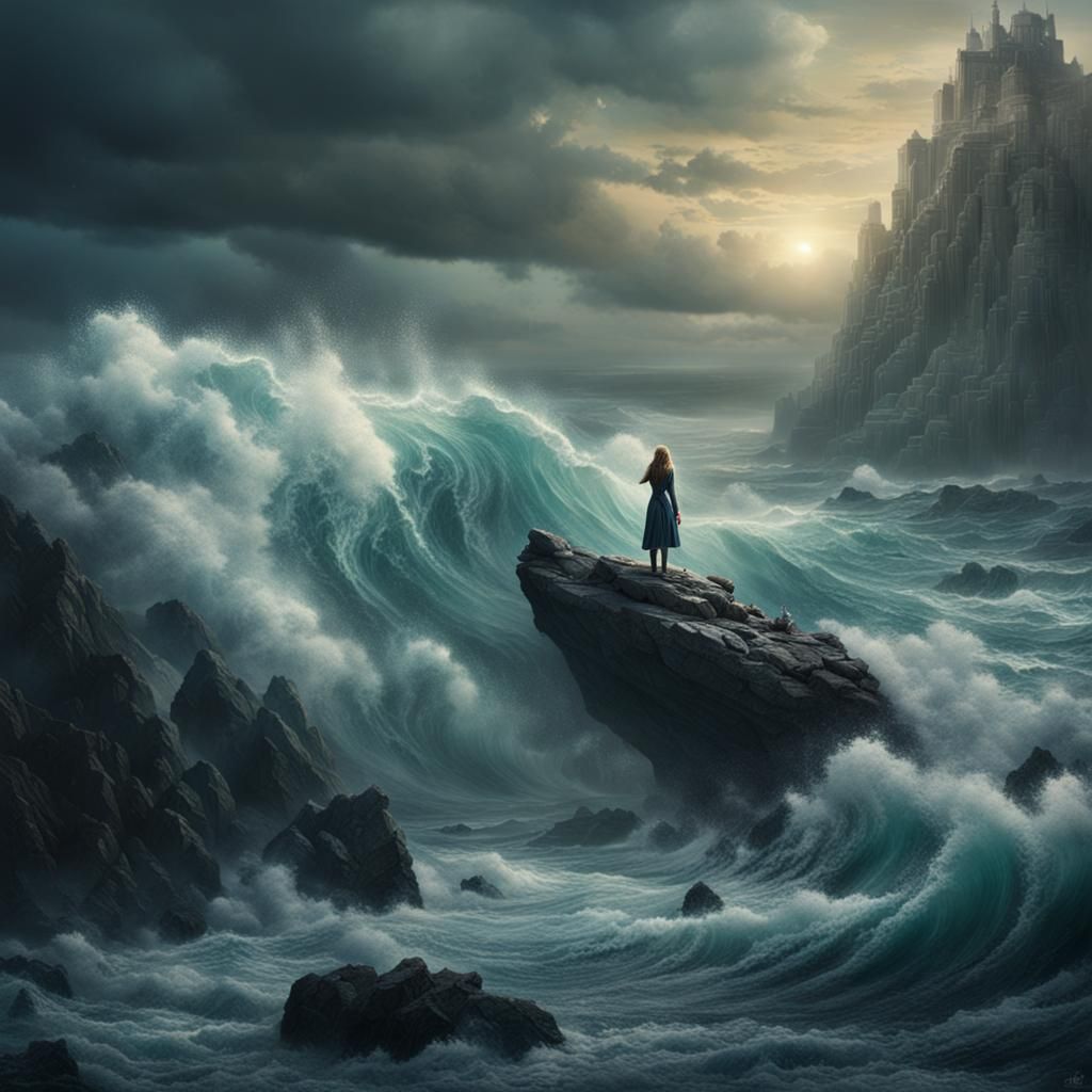 Crying Siren on a Rock in Digital Painting