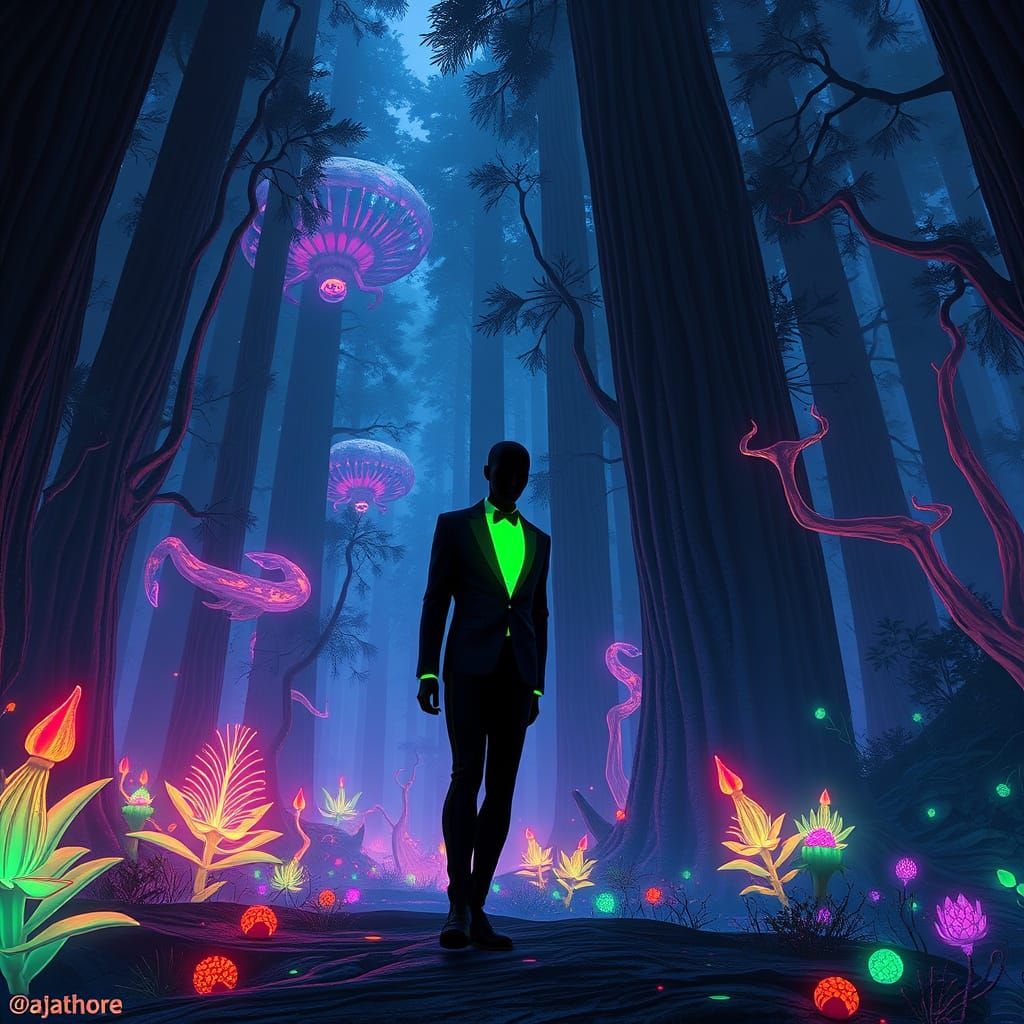 Bioluminescent Forest: Dark Fantasy with Cosmic Horror