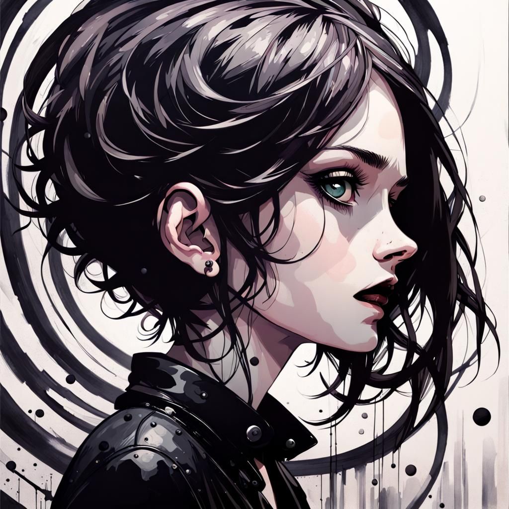 Goth Punk Girl Portrait in Swirling Dreamscape