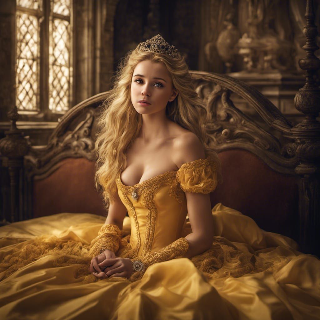 Sad Golden-Haired Princess in Disney Style