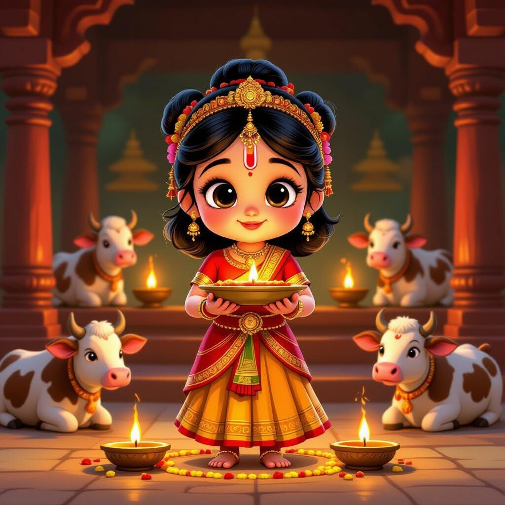 Animated Baby Girl Offers Aarti at Indian Temple with Kanha ...