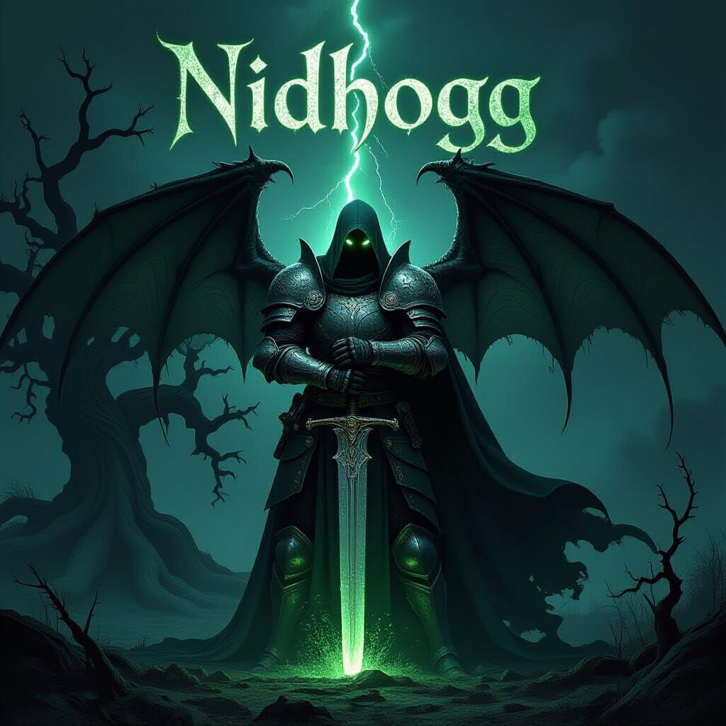 Mysterious Knight with Dragon Wings in Dark Fantasy