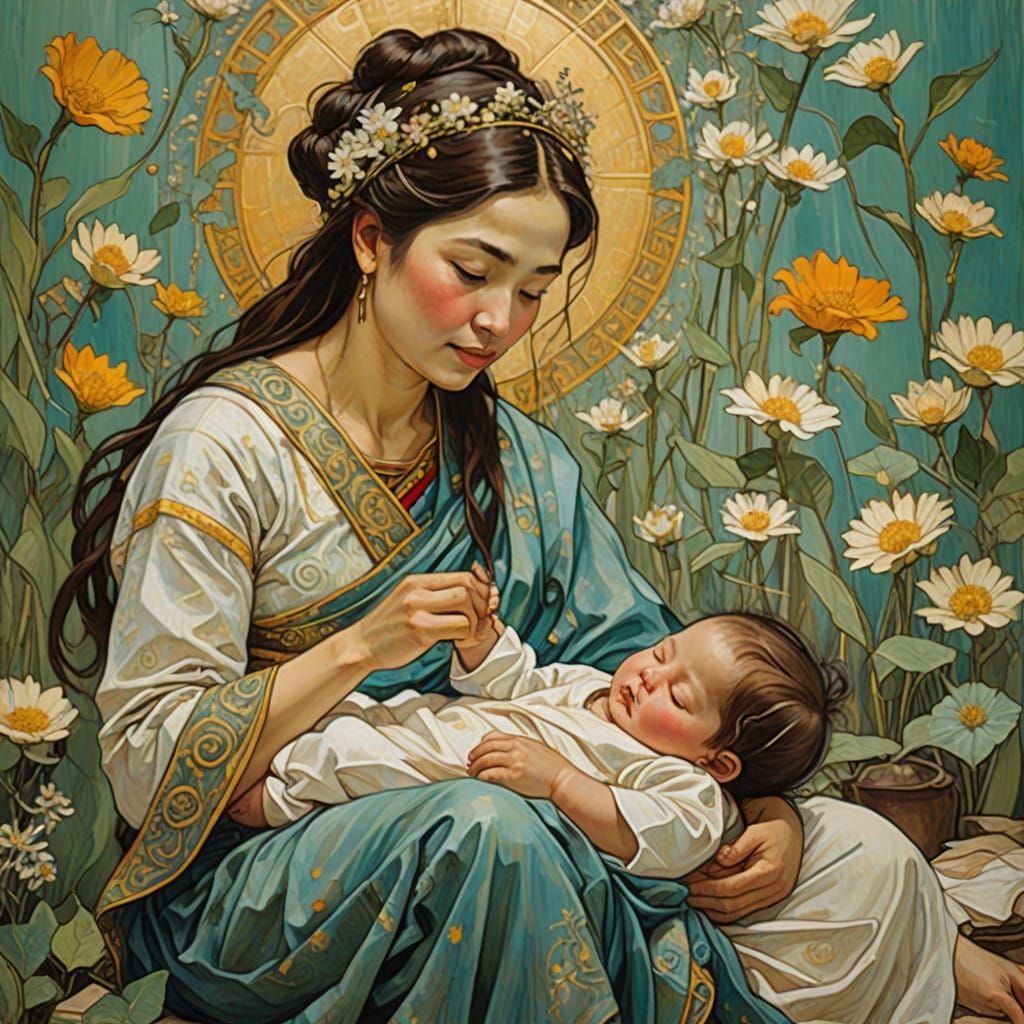 Impressionist Phad Painting of Miraculous Birth Scene