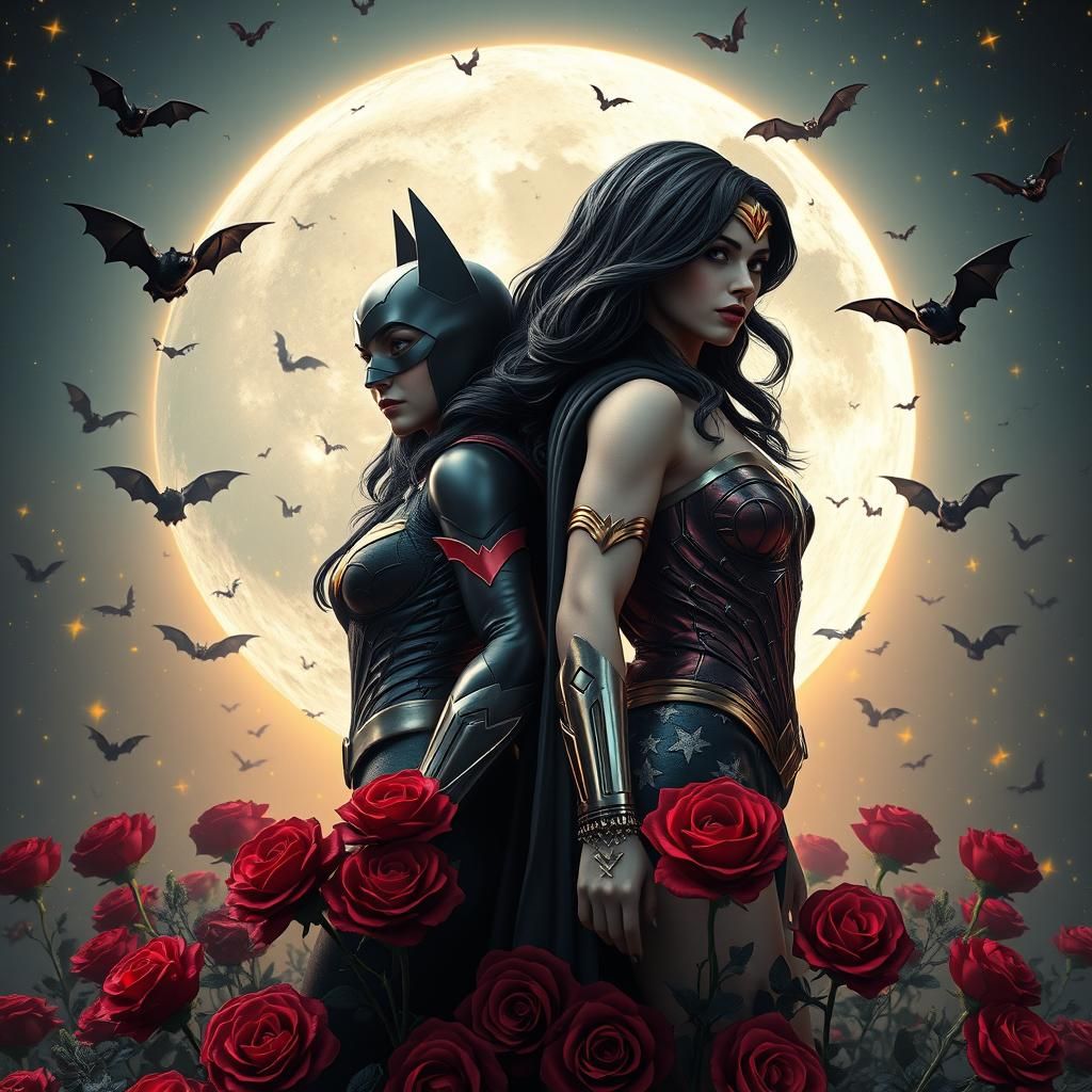 Batgirl and Wonder Woman in Space, Fantasy Art