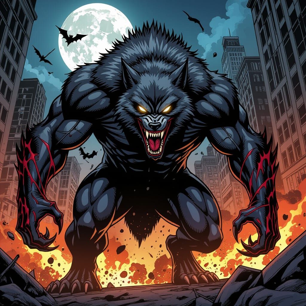 Kaiju Wolf with Carnage Symbiote in Comic Book Style
