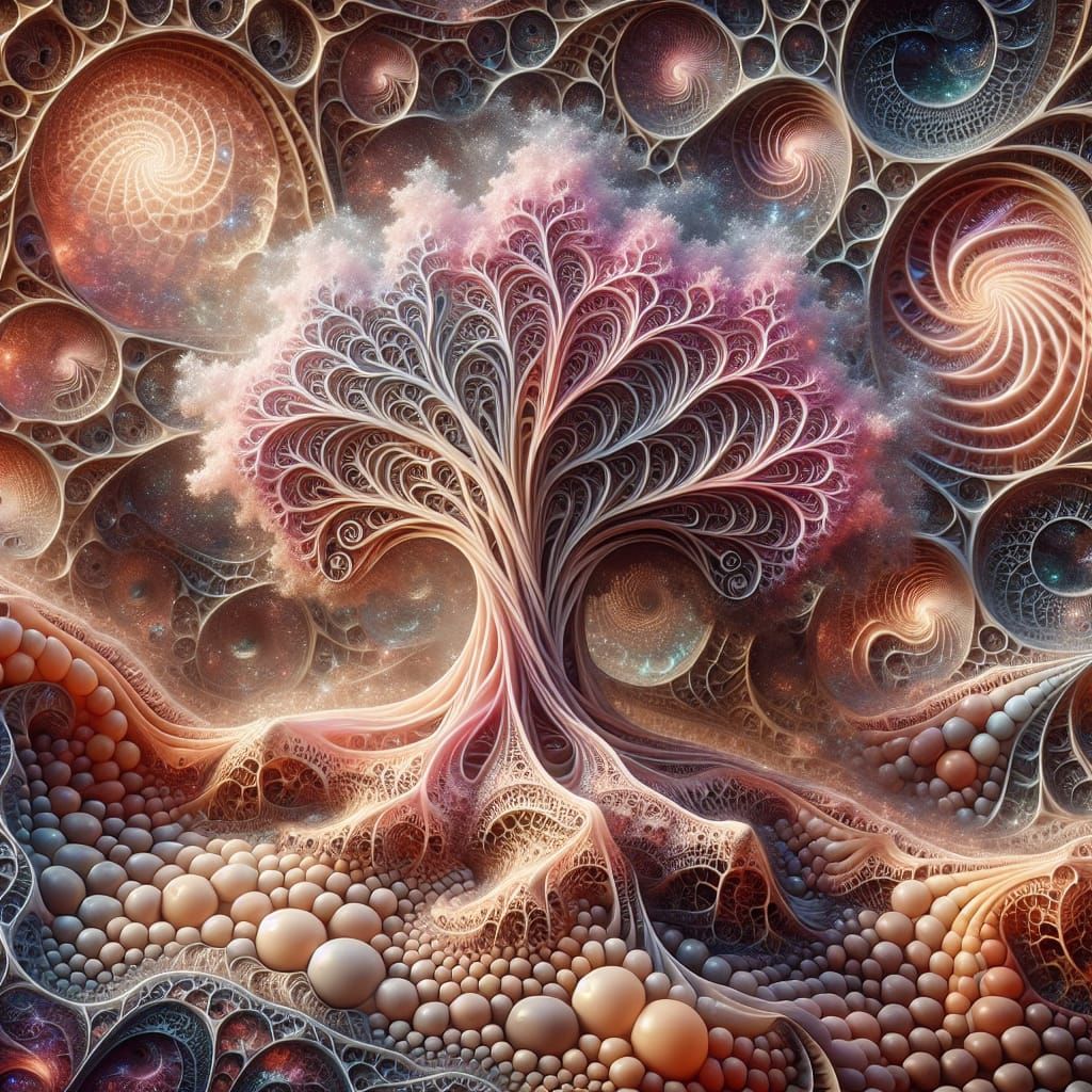 Ethereal Ancient Tree in Iridescent Hues