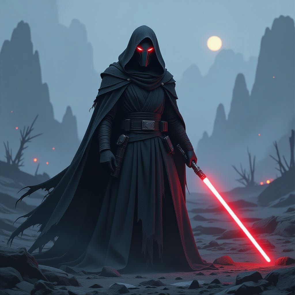 Trailian Sithspawn Warrior in War-Torn Landscape