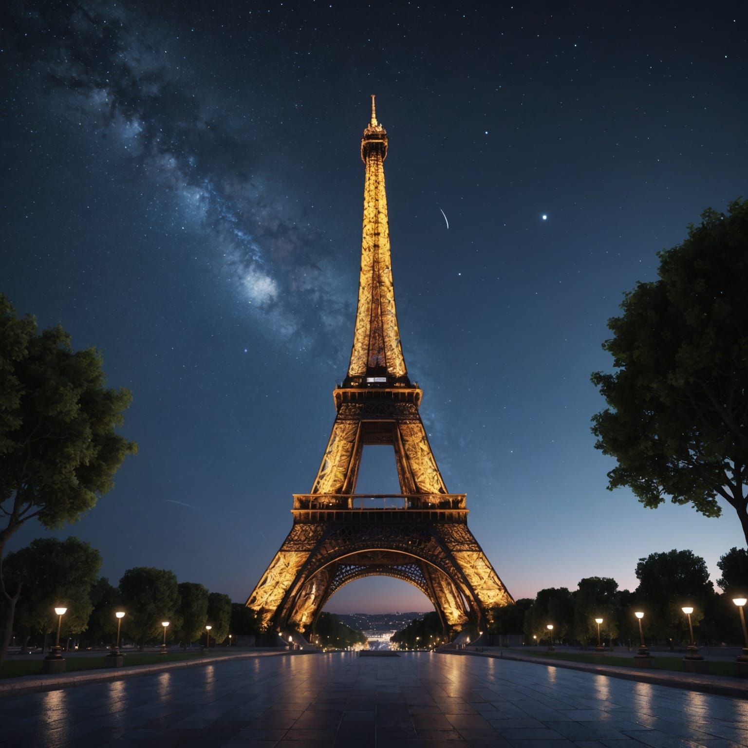 Eiffel Tower Under a Starry Night Sky