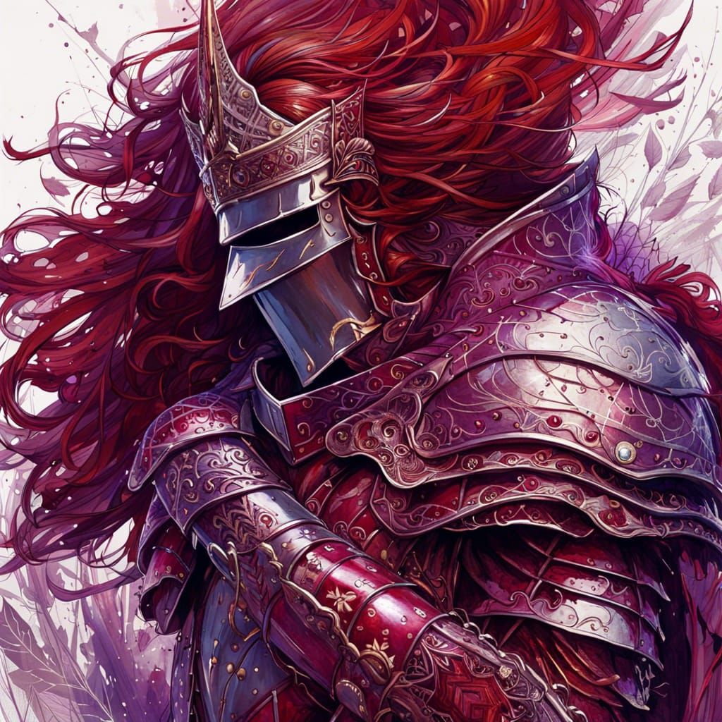 Knight in Red and Violet Armor: Digital Art