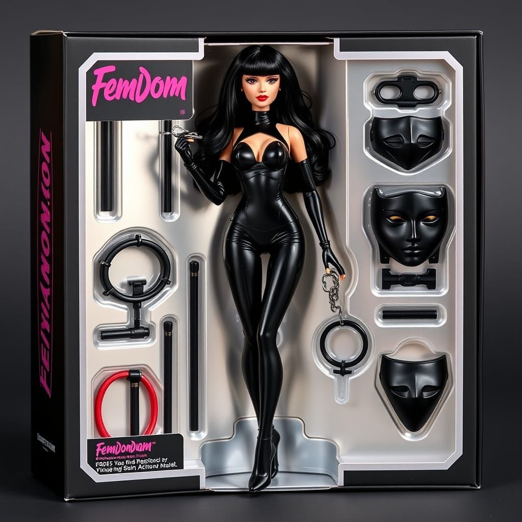 Femdom Action Figure in Vibrant Black Latex Catsuit