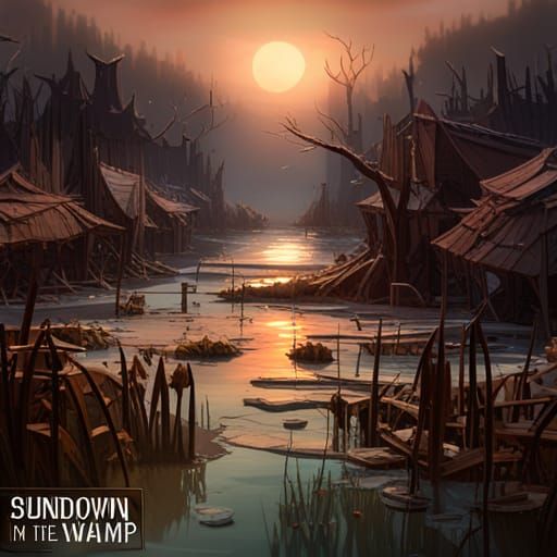 Swamp Sunset: Dark Fantasy Concept Art in 8K