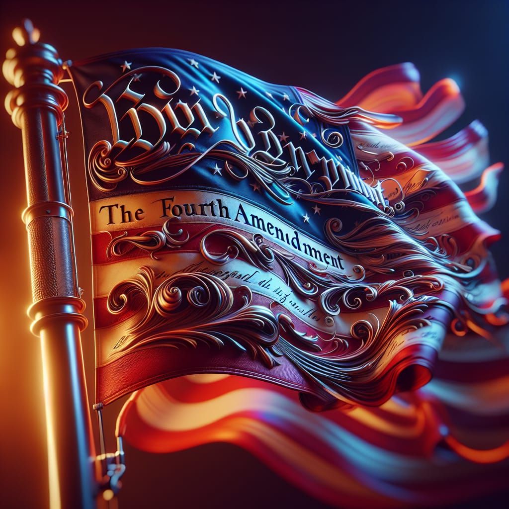 American Flag with Fourth Amendment in Hyperrealism