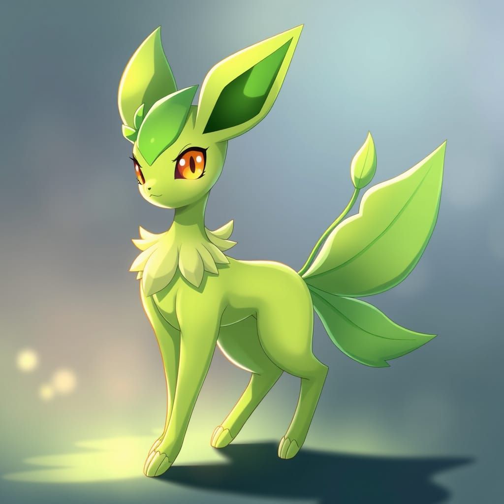 Elegant Grass-Type Pokémon in Anime-Inspired Style