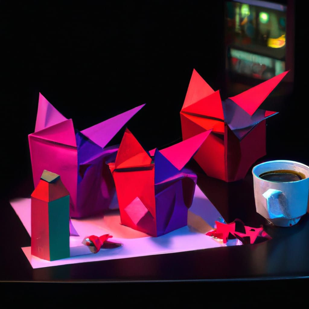 Origami Night Cafe Papercraft in Soft Focus