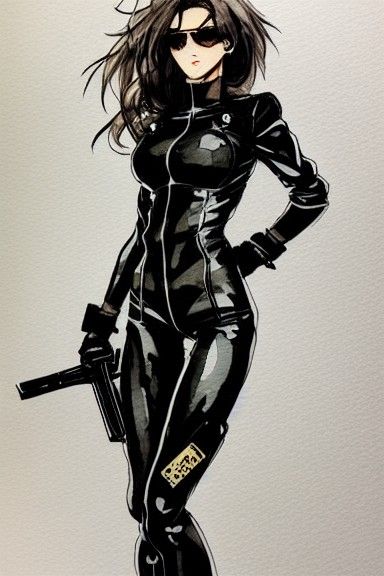 Anime-Style Female Spy in Combat Gear