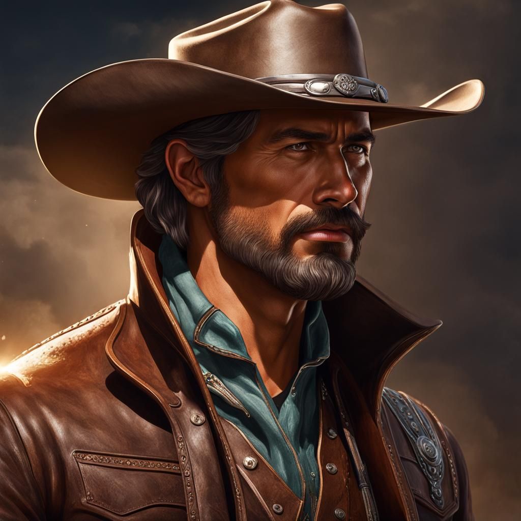 Cowboy Portrait in Western Comic Book Art Style