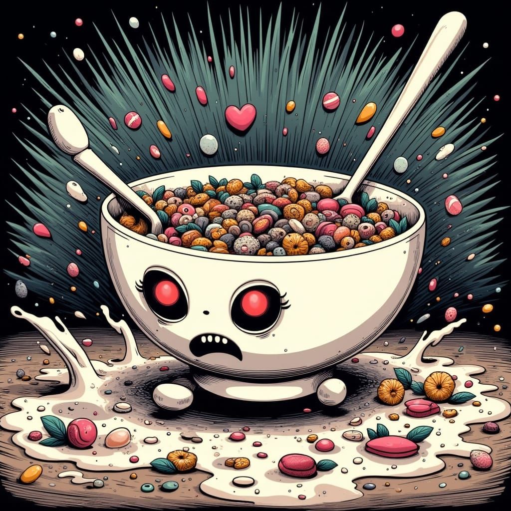 Surreal Cereal Killer Cartoon Crime Scene
