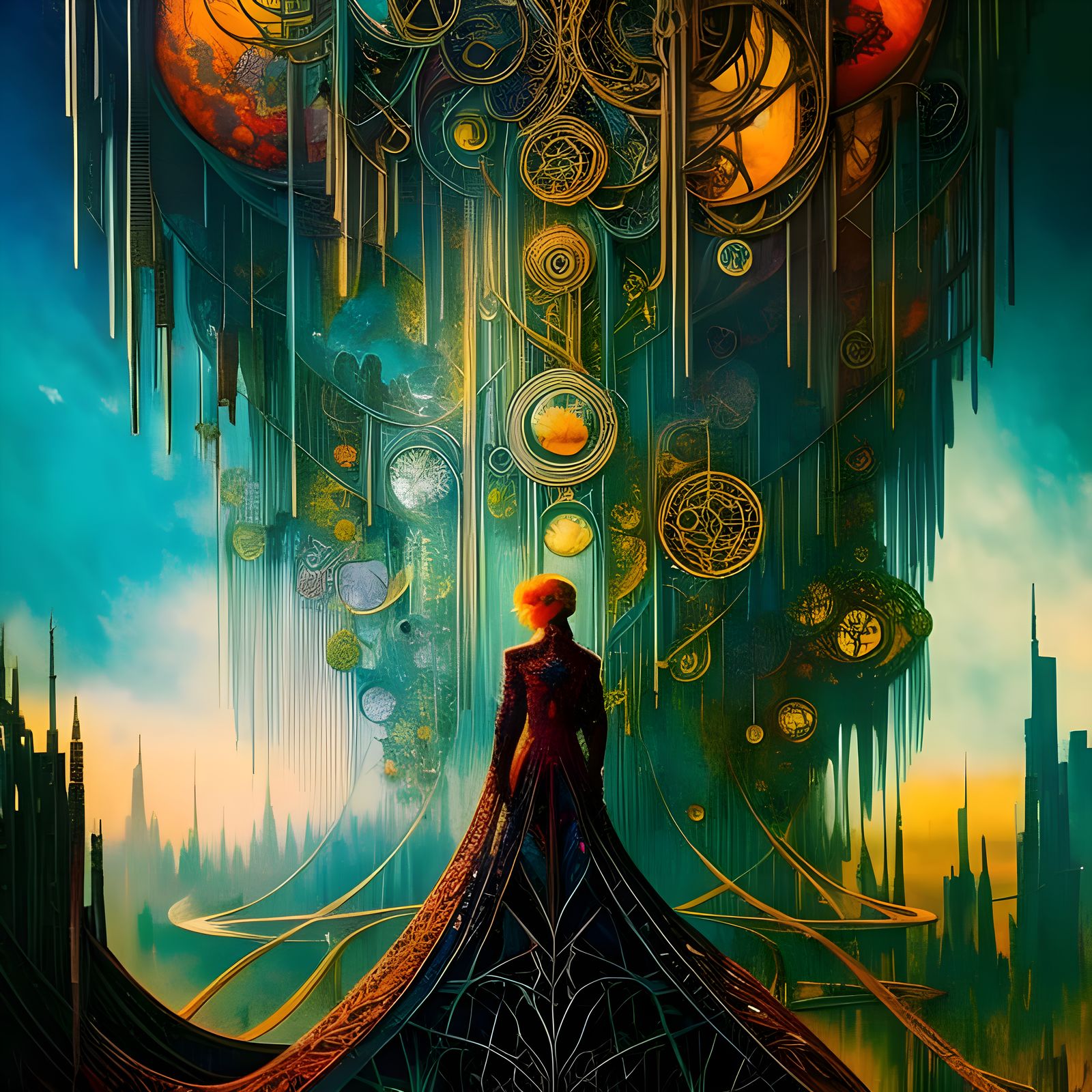 Retrofuturistic Metropolis: A Dystopian Art Nouveau Dream