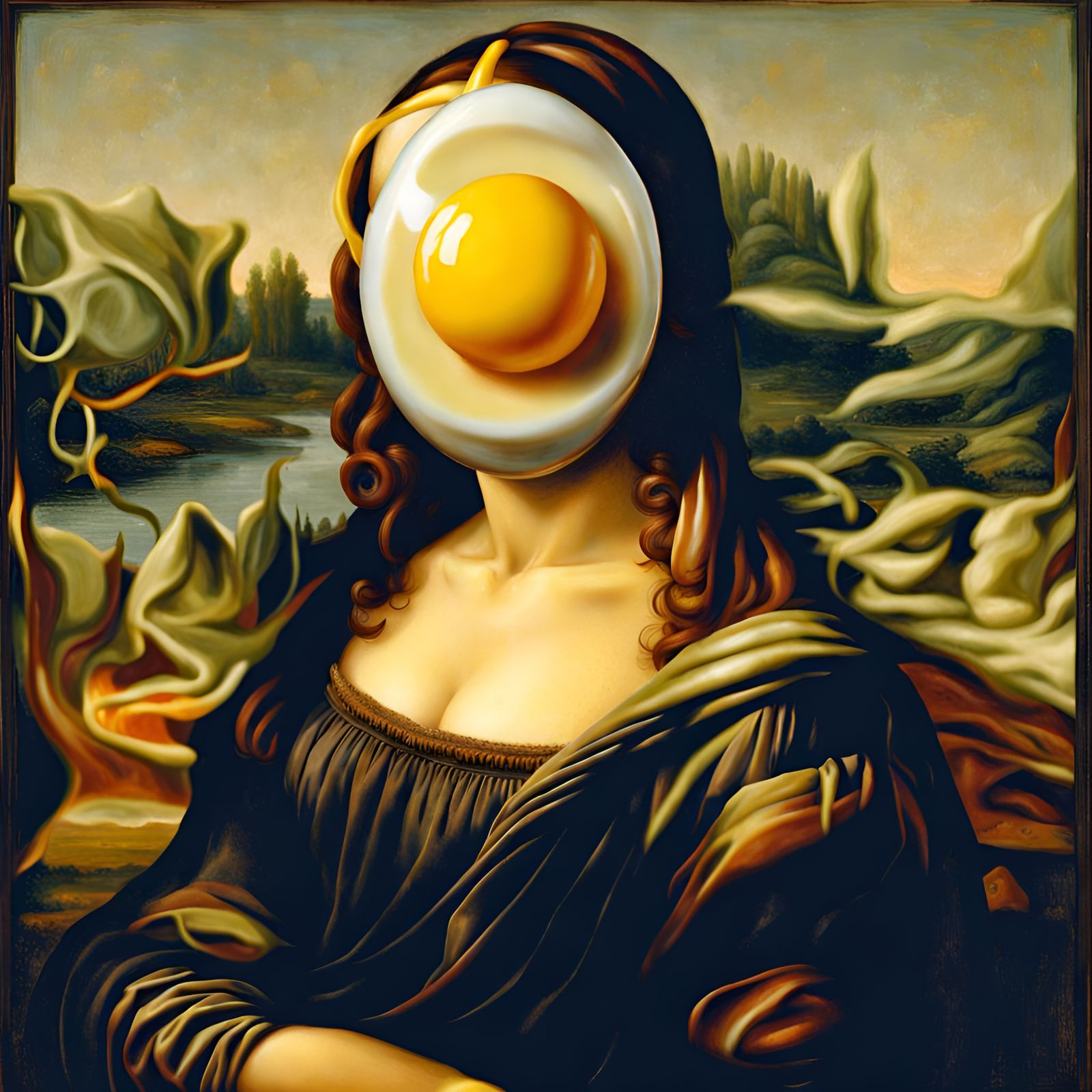 Mona Lisa with Egg Yolk: A Humorous AI Art Piece