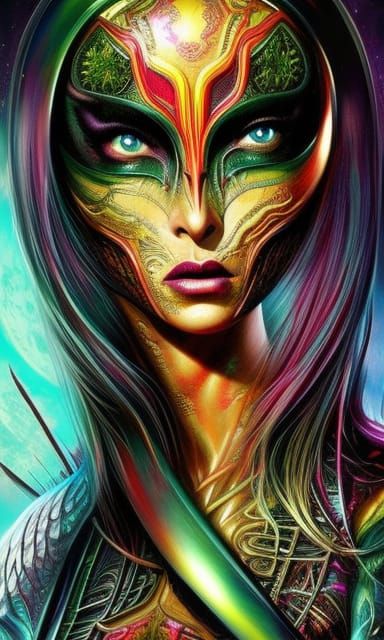 Alien Supermodel Concept Art in Inkpunk Style