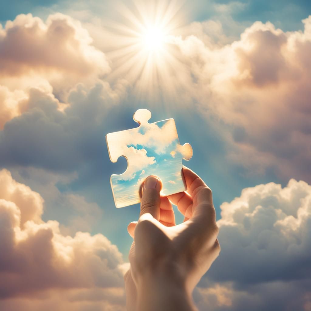 Hand Holding Puzzle Piece in Divine Light