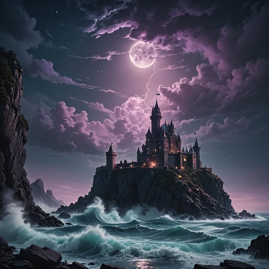 Dramatic Dark Fantasy Seascape with Castle