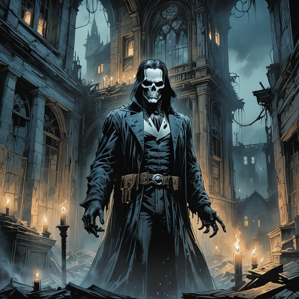 Ethereal Phantom in Decaying Building, Comic Book Art