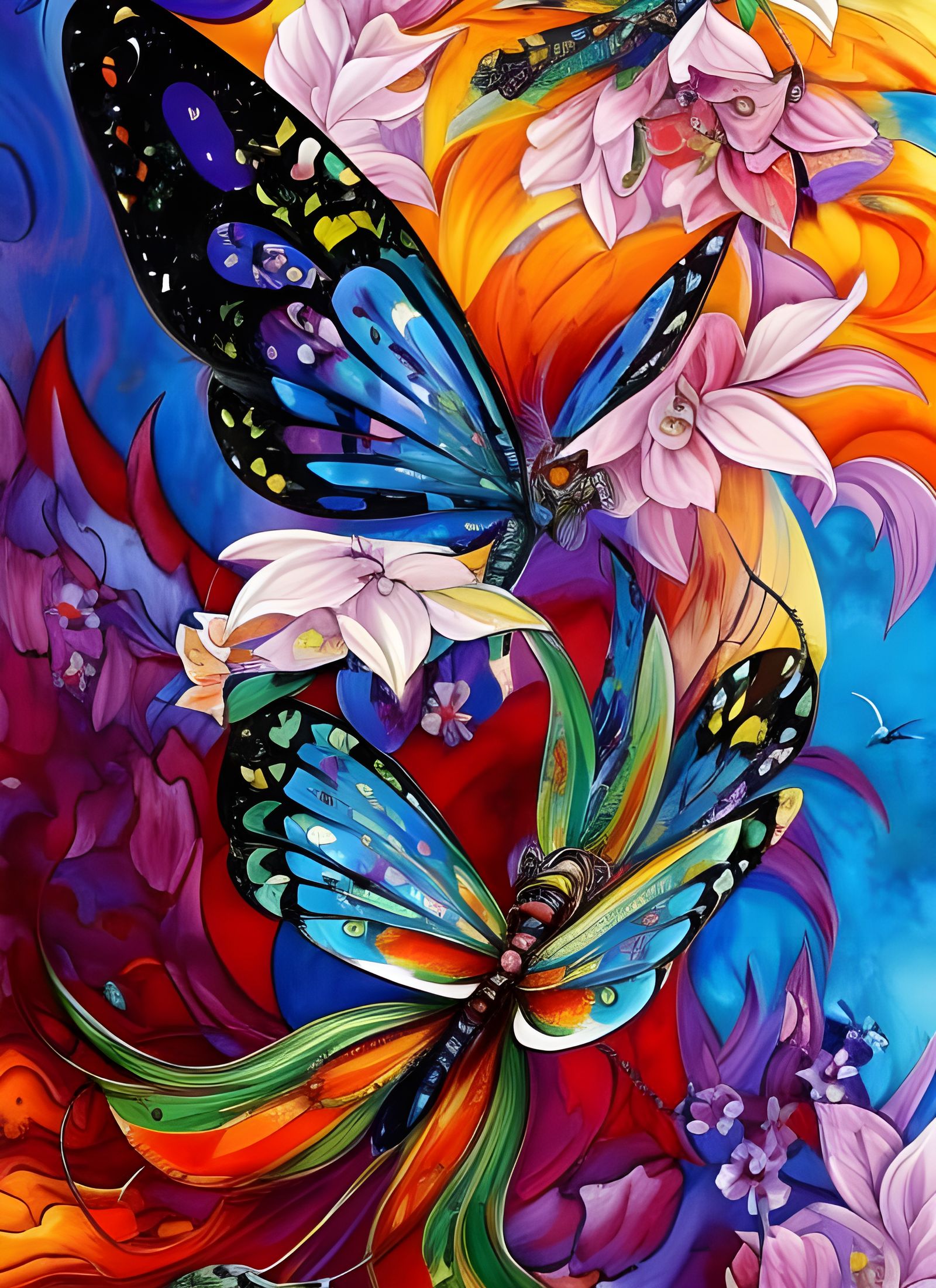 Colorful Butterfly in Marbled Oil Splash Style