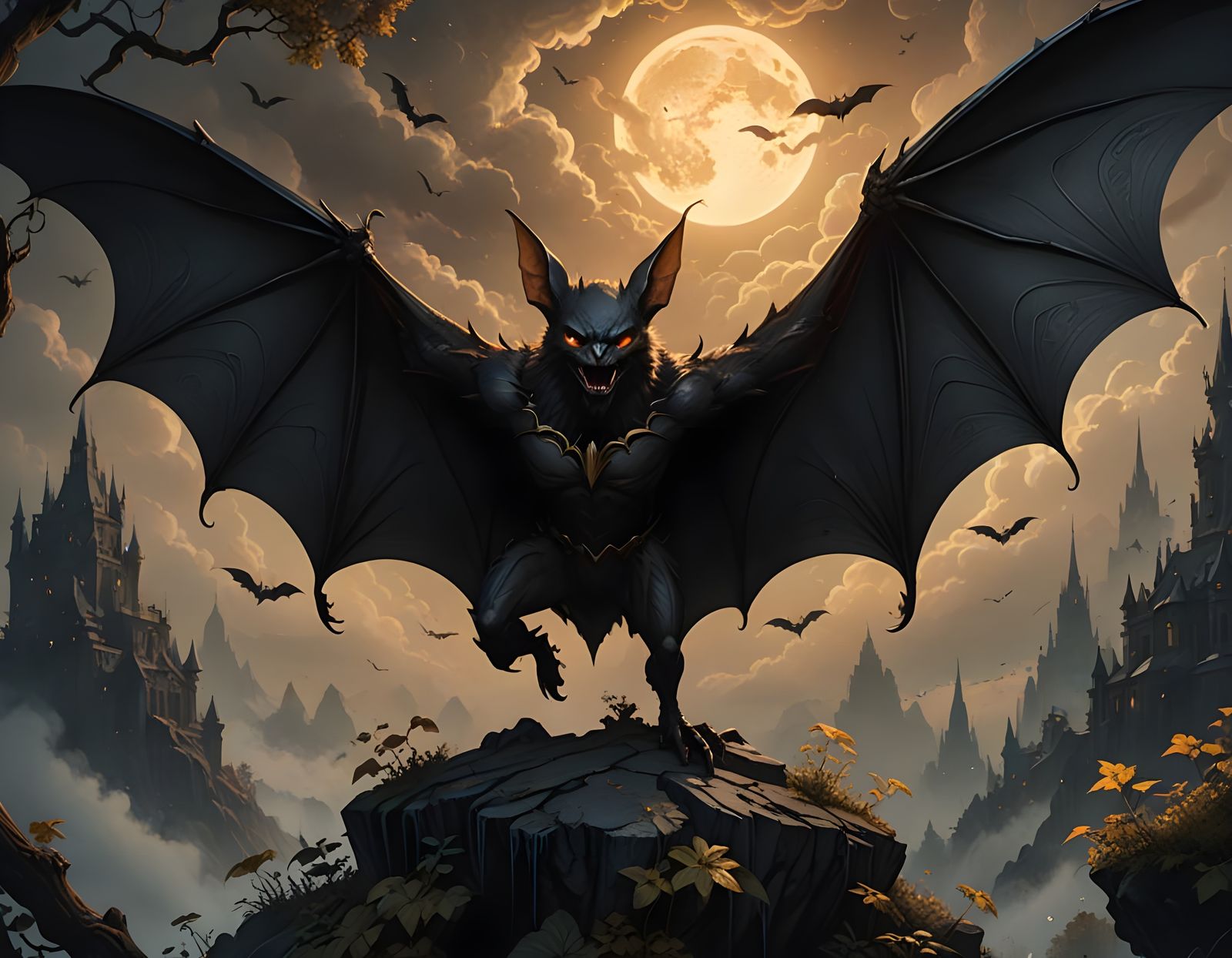 Majestic Demon Bat in Art Nouveau Style