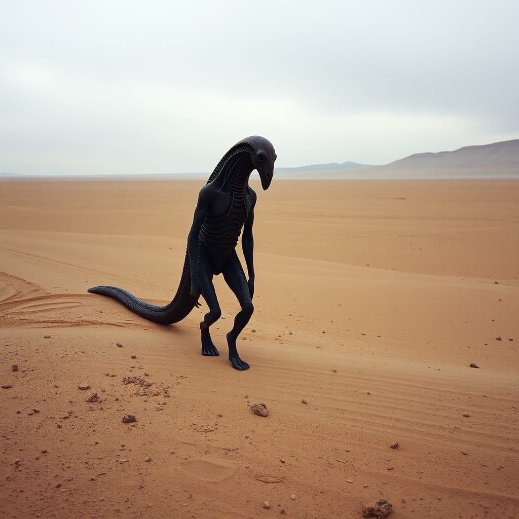 Surreal Worm Creature in Mongolian Desert, Biomechanical Sty...