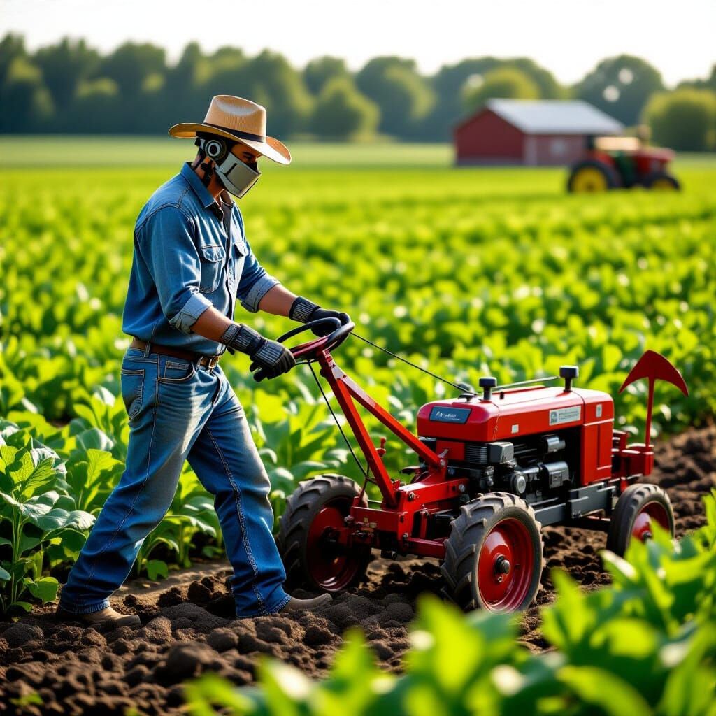 Robot Farmer Pushing Plow on Farm in 4K